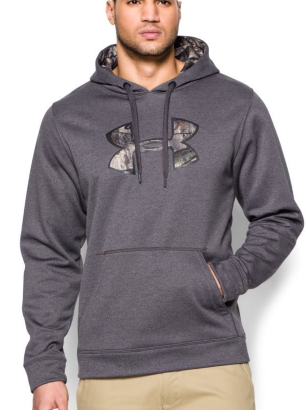 Under Armour Gray Hoodie with Camo Logo and UA Storm Tech Water Resistance